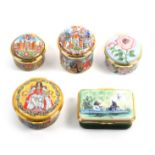 Five enamel boxes by Halcyon Days comprising The Wind in the Willows…, 174/250, 6.5cm, /Diana,