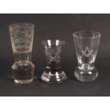 Of Masonic Interest – nine items comprising three Masonic firing glasses, largest 13cm, a