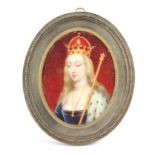 Henry Pierce Bone 1779-1855          An oval enamel miniature depicting head and shoulders Elizabeth