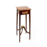 An early 20th century Louis XVI style urn stand, the inset marble top over a gilt metal mounted