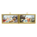 After Boucher The toilet of Venus; Venus and Adonis Watercolours on ivory 6” x 13” A pair (2)