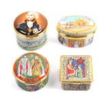 Four enamel boxes by Halcyon Days comprising The First Prince of Wales 1301-2001, 172/200, 5.4cm/