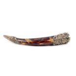 A 19th Century Chinese tortoiseshell and silver gilt finger nail guard, decorative mounts, 10cm