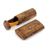 Two finely figured burr wood ‘trick’ snuff boxes, early 19th Century comprising an octagonal section