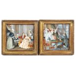 18th Century French School The seduction; the consequences Watercolours on ivory 6.5” x 6.5” A