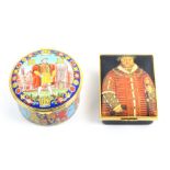 Two enamel boxes by Halcyon Days comprising …Accession of Henry VIII, Greensleeves musical movement,