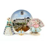 A continental porcelain dish printed and painted with a chateau titled “Blois”, 32cm, a pottery