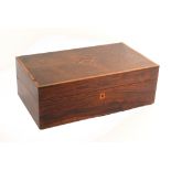 A large Victorian rosewood rectangular writing box, diamond inlaid and banded lid, fitted interior