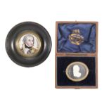 A 19th Century circular domed enamel plaque “Adm. Ld. Nelson”, in turned wooden frame, 8.2cm max