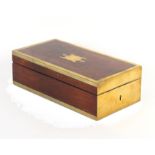 A Georgian mahogany and brass mounted gentleman’s travelling box, lid interior fitted with a damaged