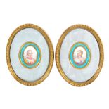 A pair of Sevres style porcelain oval plaques each bust length of a female sitter probably from