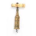 A 19th Century three section cylinder corkscrew, brass barrel with Royal Coat of Arms over ‘Patent’,
