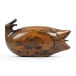 A 19th Century wooden snuff box in the form of a fish, probably Scandinavian, the fish with open