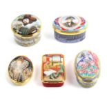 Enamel Boxes By Halcyon Days Five enamel boxes by Halcyon Days comprising Hornpipe Musical Box,