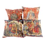 Four faux tapestry cushions, unused, each on a medieval theme, approx. 44 cm sq (4)