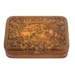A good 19th Century Tyrolean carved boxwood rectangular snuff box, the lid carved with a girl