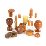 A collection of 19th Century boxwood and other medical accessories comprising a spherical pill
