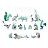 A collection of seventeen modern Herend porcelain animal figures including kangaroo, hippopotamus,