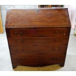 A 19th Century mahogany Bureau with hinged fall, four long drawers under on bracket feet. 3' 9" (