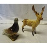 A Beswick Model of pigeon No. 1383B second version in red gloss and a Beswick stag No. 981.