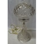 A cut glass electric Table Lamp with mushroom shape shade. 16" (41cms) high.