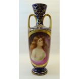 A "Vienna" porcelain two handled Vase painted with an oval half length portrait of a classically