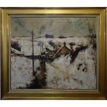 •MICHEL DE GALLARD (French 1921-2007); "Neige", a winter landscape with buildings, oil on canvas,