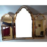 A 1930's Art Deco design triple division Dressing Table Mirror with arched plates and pink glass