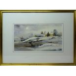 DAVID HOWELL; "Snow at Alston", watercolour, signed. 7" (17cms) x 13" (33cms).