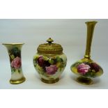 An early 20th Century Royal Worcester Potpourri, painted with roses with pierced gilded cover and