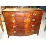 An early 19th Century mahogany cross banded bow fronted Chest of four long graduated drawers with