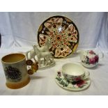 A Roy Kirkham bone china floral decorated Tea Pot, matching tea cup and saucer, Masons ironstone