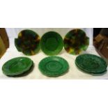 A pair of Victorian Wedgwood shell shape Dishes with a mottled green glaze, another Wedgwood shell