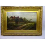 FRANCIS CRAIG; "Earlswood Common" oil on canvas with figures outside a cottage, signed 10" (26cms) x