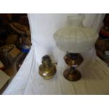 A brass Table Oil Lamp with glass shade, and one other Lamp.