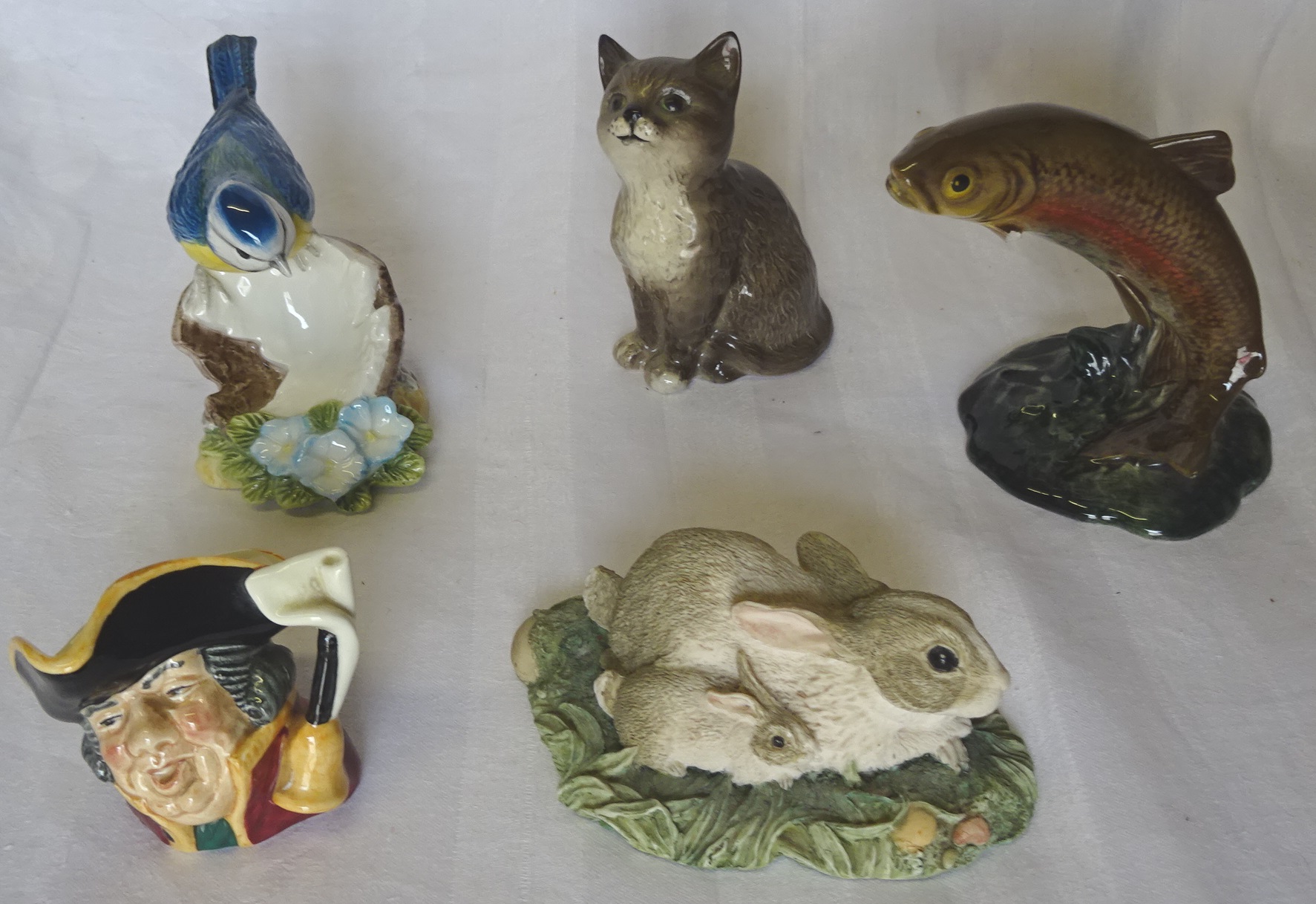 A John Beswick Rabbit, John Beswick Blue Tit, Beswick Trout (a/f), etc.