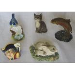 A John Beswick Rabbit, John Beswick Blue Tit, Beswick Trout (a/f), etc.