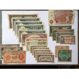 Thirteen Japanese Occupation Banknotes, 100 dollars to 5 cents, nine other 1940's banknotes plus two