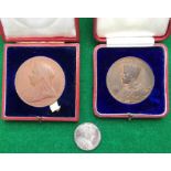 A Queen Victoria, 1897, bronze 56mm Diamond Jubilee Medal in original Royal Mint box, an Edward VII,