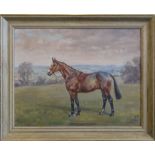 MAJOR A CATTLEY (1896-1978); a study of a racehorse 'Woodstown', Oil on Board, signed and dated