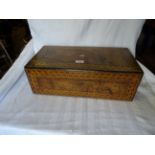 A Victorian walnut Table Writing Box with Tunbridge ware banding. 20" (51cms) wide.