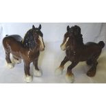 A Beswick Model of a cantering shire horse in brown gloss, no. 975, and a Beswick shire mare in