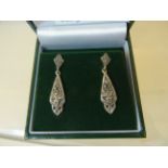 A pair of silver Pendant Earrings set with marcasite.