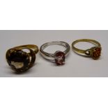 Three various 9ct. gold stone set Dress Rings.