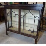A Georgian design mahogany Display Cabinet with raised back, enclosed by pair of glazed tracery