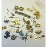 A Jewellery Box and Contents including gold mounted child's tooth, silver and enamel cufflinks,