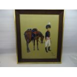 J A BENNETT; Military Officer leading his horse, inscribed "R H A, 1815", Oil on Board, signed,