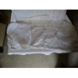 A box of Table Linen including embroidered cloths etc.