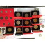 Nine silver proof Crowns and a silver proof £1 coin, two Tonga proof one Panaga, in envelopes, and