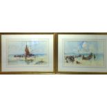 FRANK ROUSSE (fl 1897-1917); "Landing the Catch", watercolours, a pair, signed each 10" (26cms) x